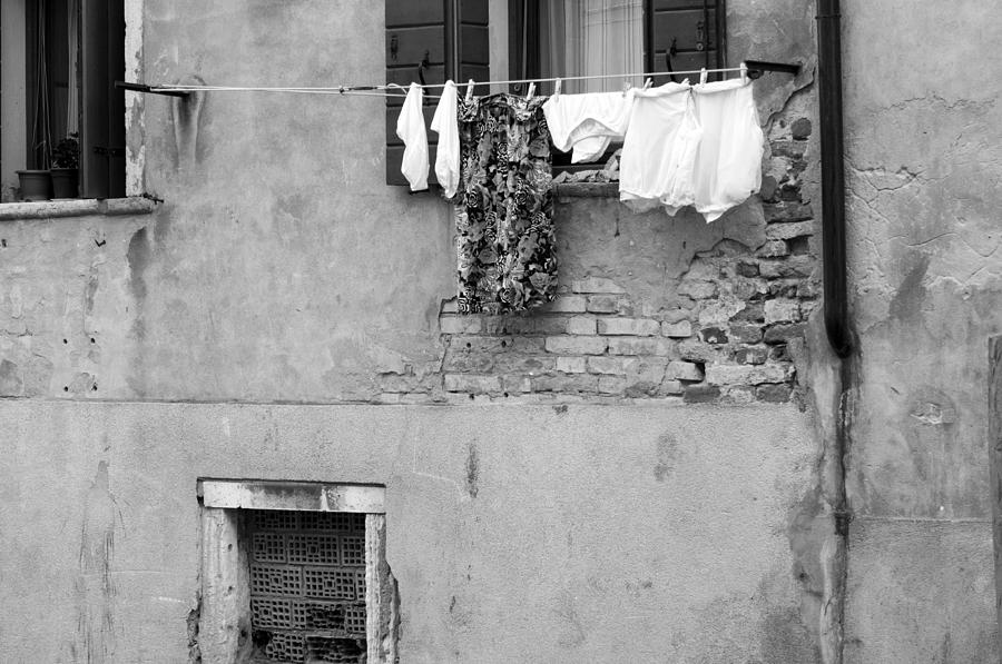 Laundry V Black And White Venice Italy Photograph