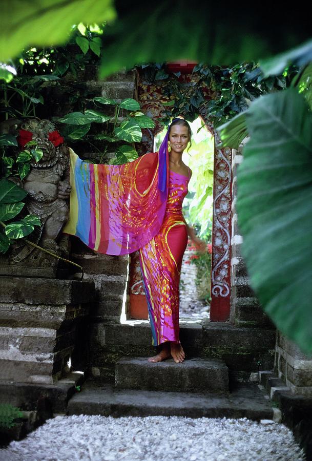 Lauren Hutton Wearing A Silk Dress Photograph by Arnaud de Rosnay