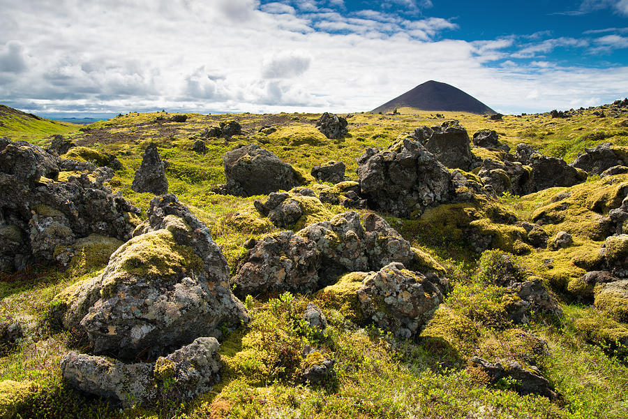 Lava field with rocks and crater in Iceland Photograph by Matthias Hauser