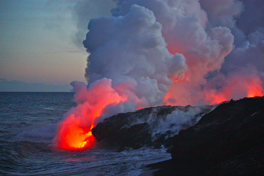 Lava Flow at Sunset in Kalapana, Hawaii Photograph by Venetia Featherstone-Witty