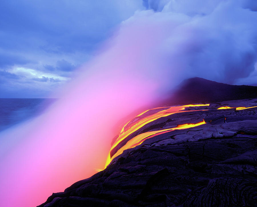 Lava Flow Reaching The Coast Photograph by Simon Fraser/science Photo Library
