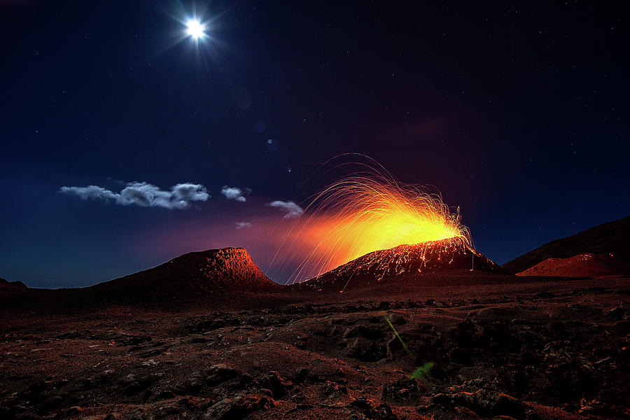 Mountain Photograph - Lava Flow With The Moon by Barathieu Gabriel