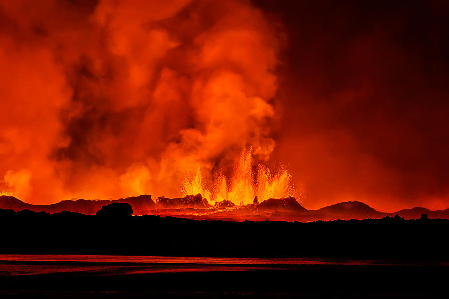 Color Image Photograph - Lava Fountains At Night, Eruption by Panoramic Images