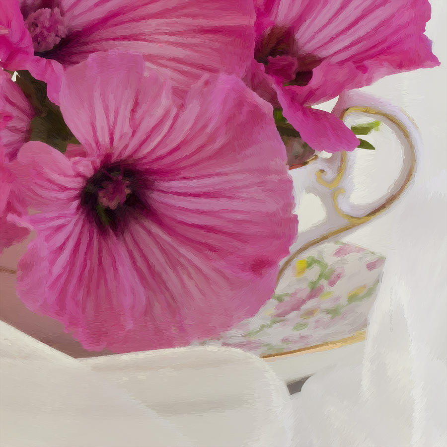 Lavatera Flowers In The Tea Cup Photograph by Sandra Foster