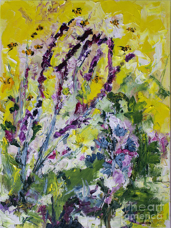 Lavender and Bees Oil Study Painting by Ginette Callaway