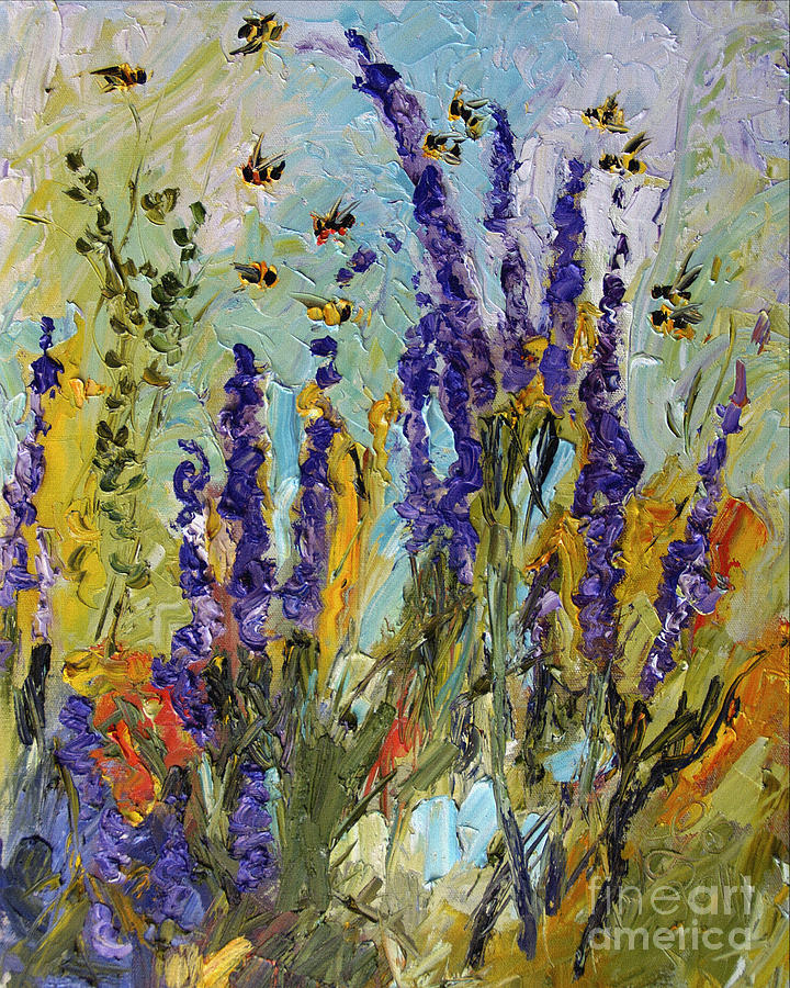 Lavender and Bees Provence Painting by Ginette Callaway