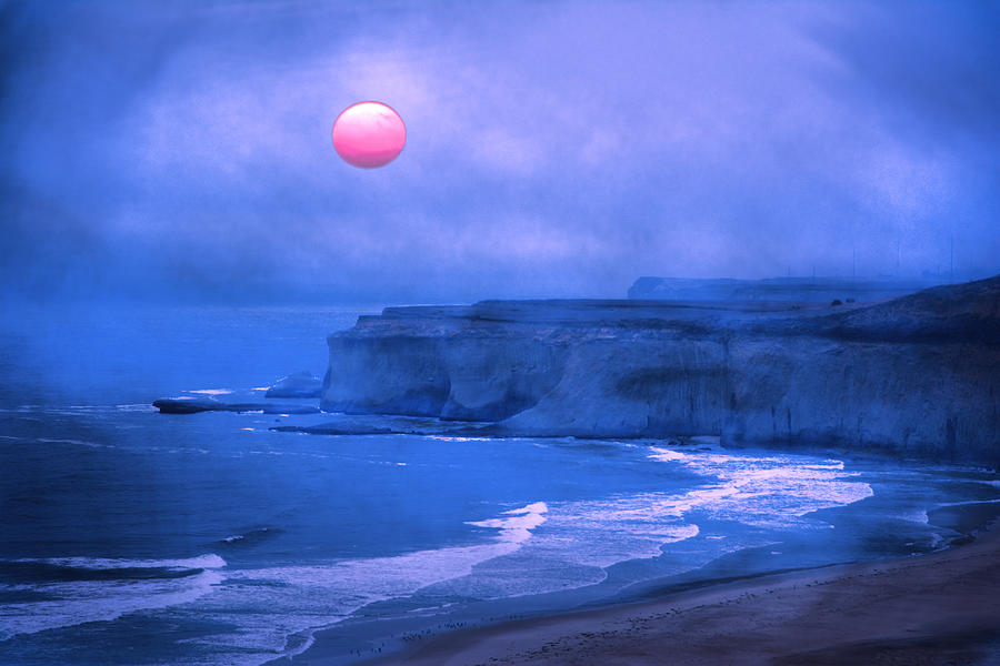 Lavender Blue Pacific  Moon rise Photograph by Randall Branham