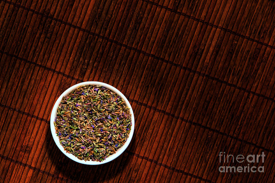 Flowers Still Life Photograph - Lavender Flower Seeds in Dish by Olivier Le Queinec