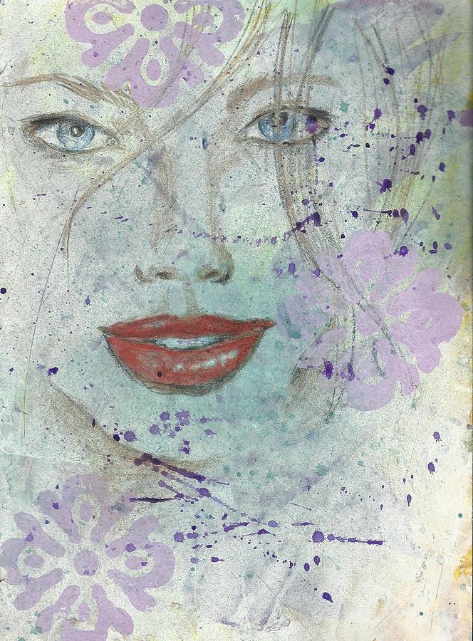 Lavender in red lipstick Mixed Media by PJ Lewis
