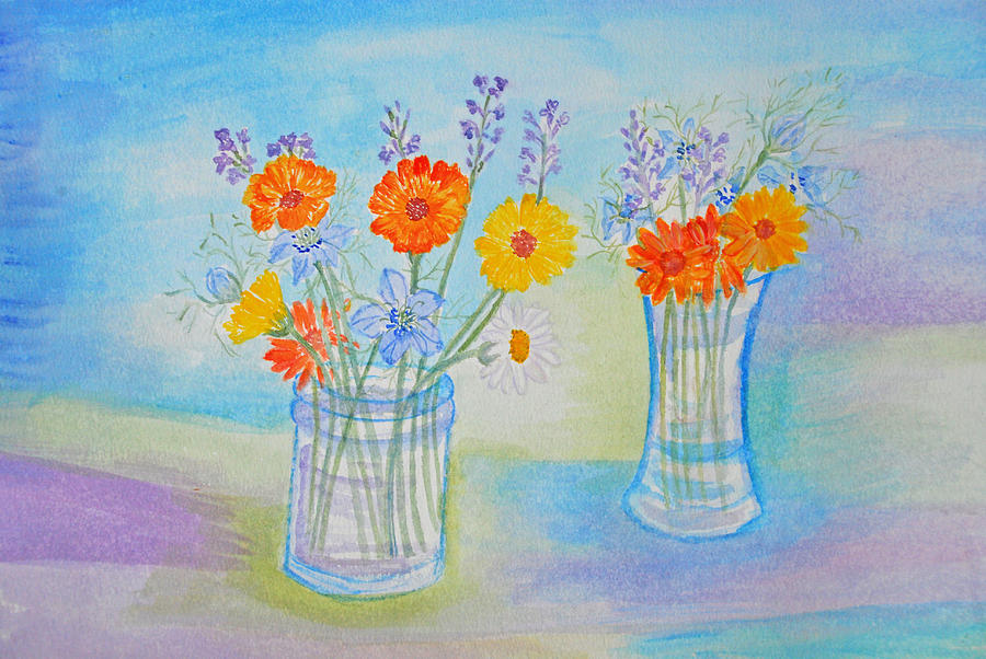 Flower Painting - Lavender Marigold Dreaming by Jill Armstrong
