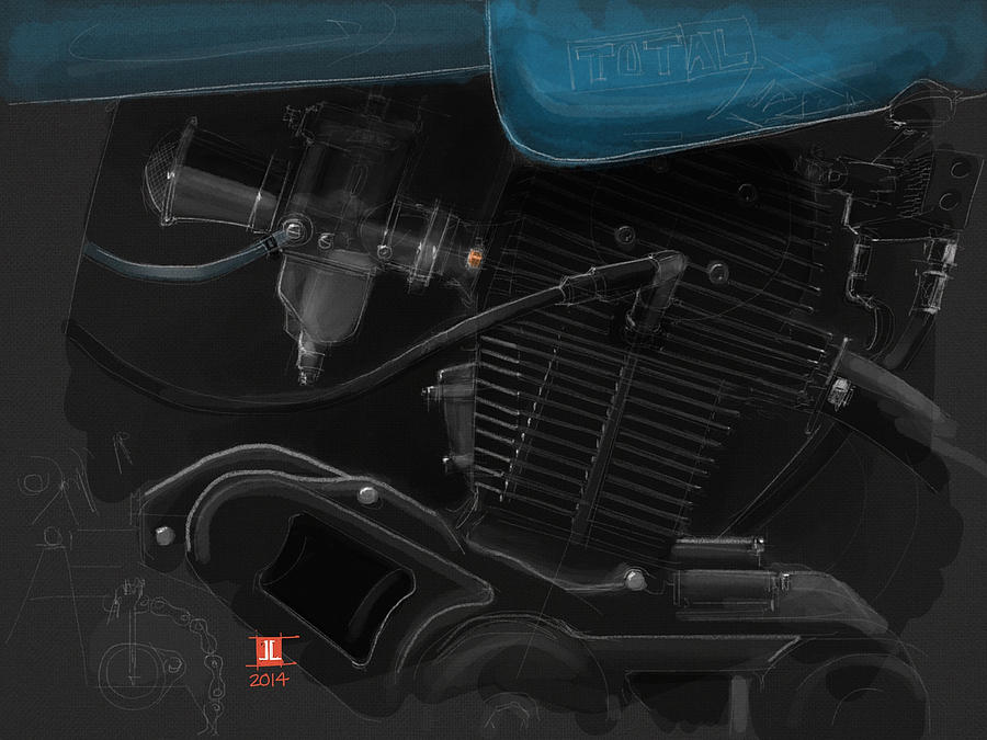Laverda Engine Detail Drawing by Jeremy Lacy