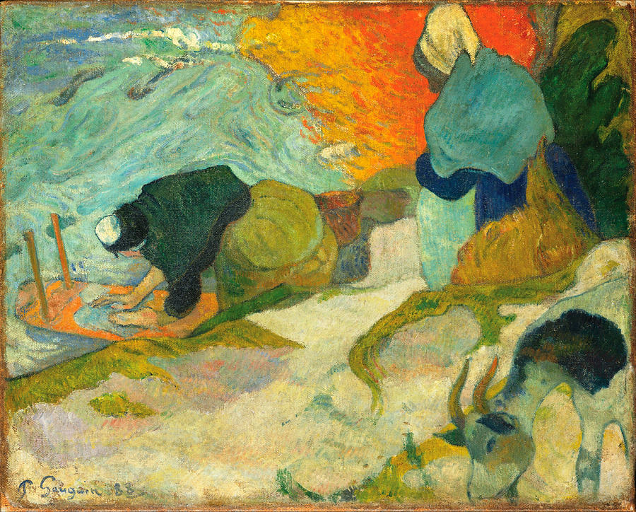 Laveuses a Arles.Washerwomen in Arles Painting by Paul Gauguin