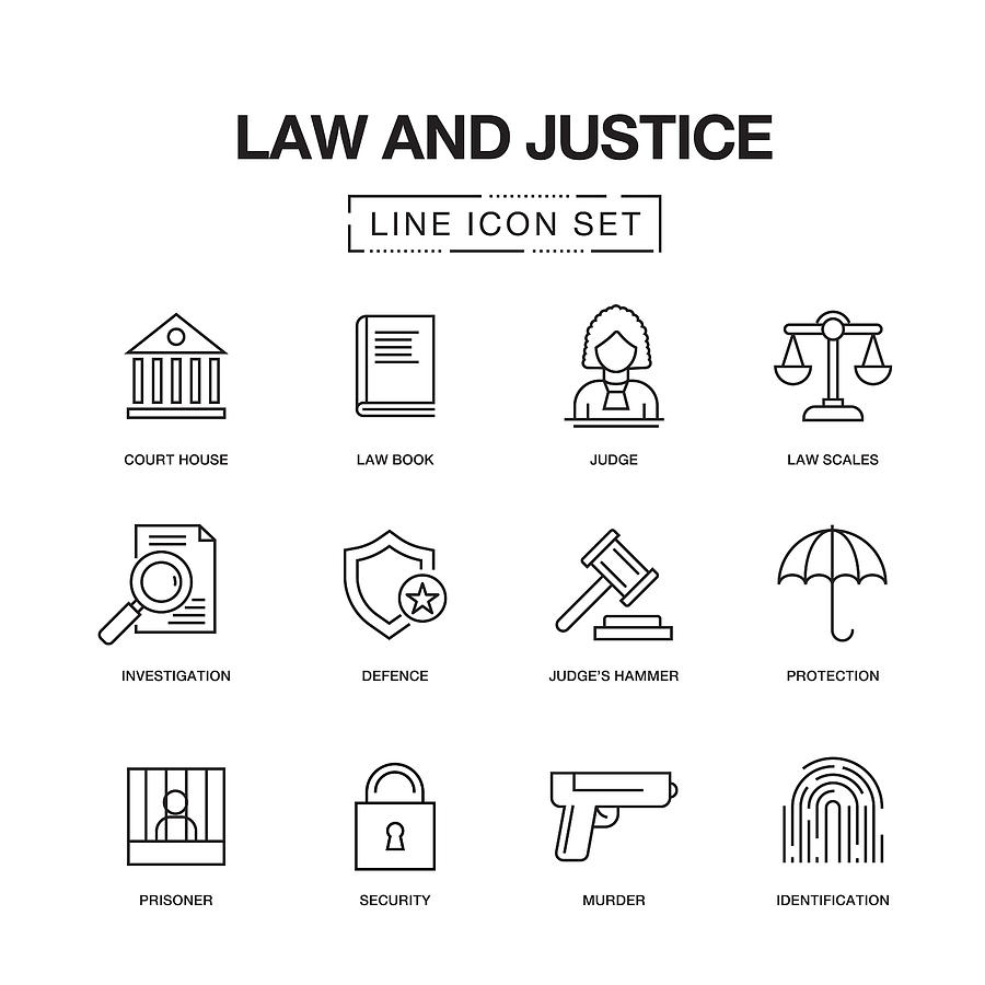 Law And Justice Line Icons Set Drawing by Cnythzl