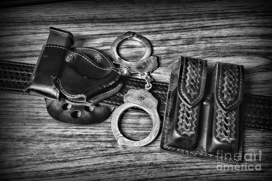 Law Enforcement - Police - Duty Belt in Black and White Photograph by Paul Ward