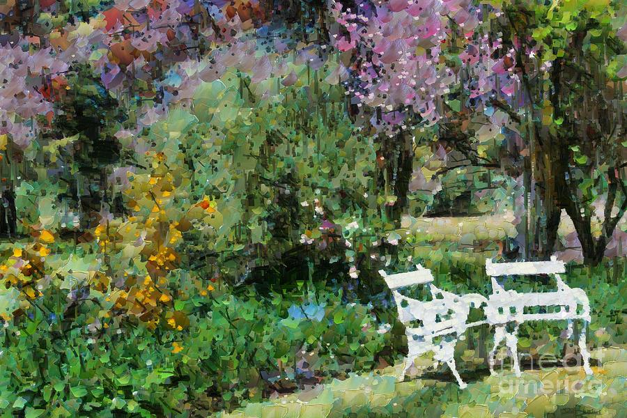 Lawn chairs in the garden Digital Art by Fran Woods