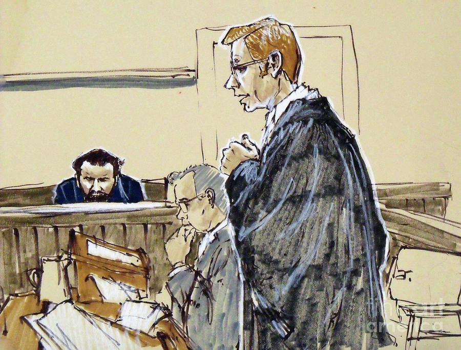 Lawyer and accused Drawing by Armand Roy