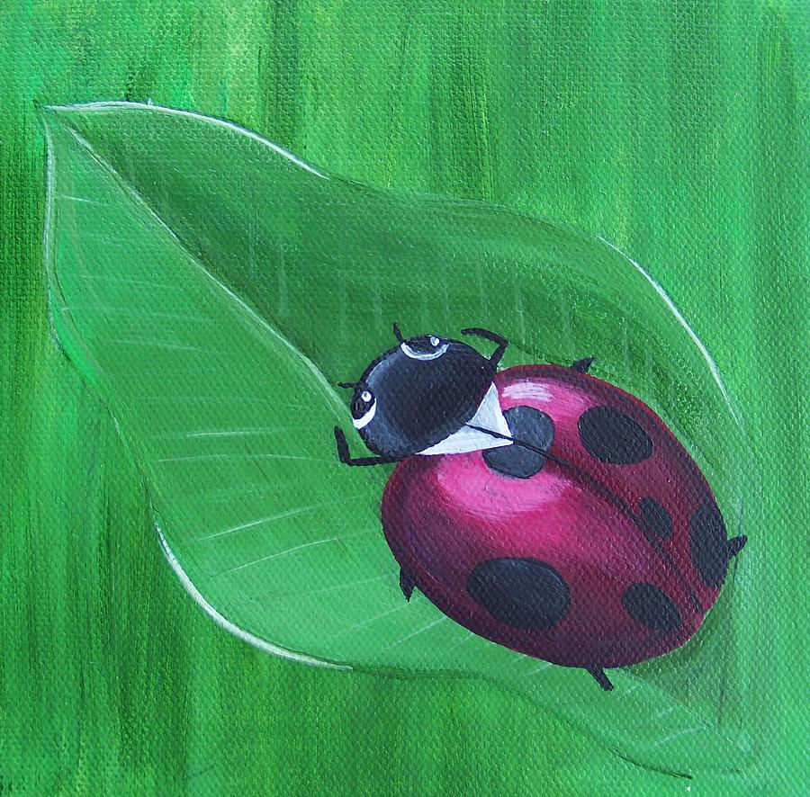 Ladybug Painting - Laying On A Leaf by Tracie Davis