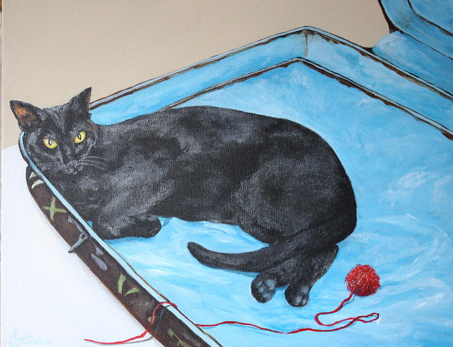 Lazy Black Cat Painting by Jean Walker