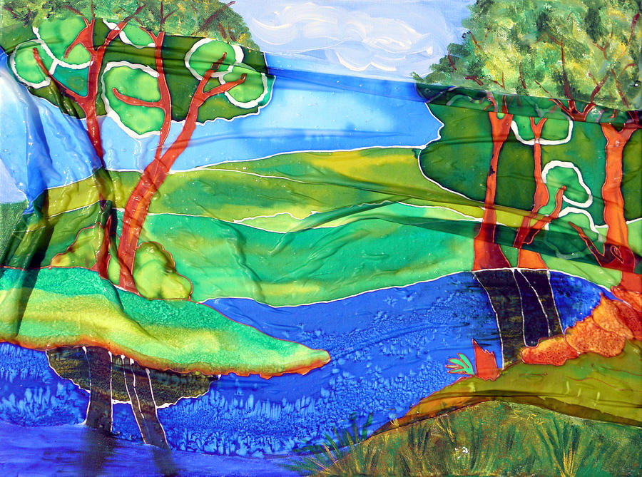 Lazy River Silk Painting by Sandra Fox