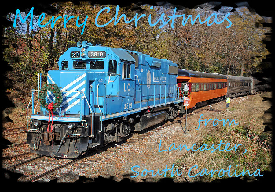 Happy Holidays Photograph - Santa Train Greeting Card Christmas Blue Font by Joseph C Hinson