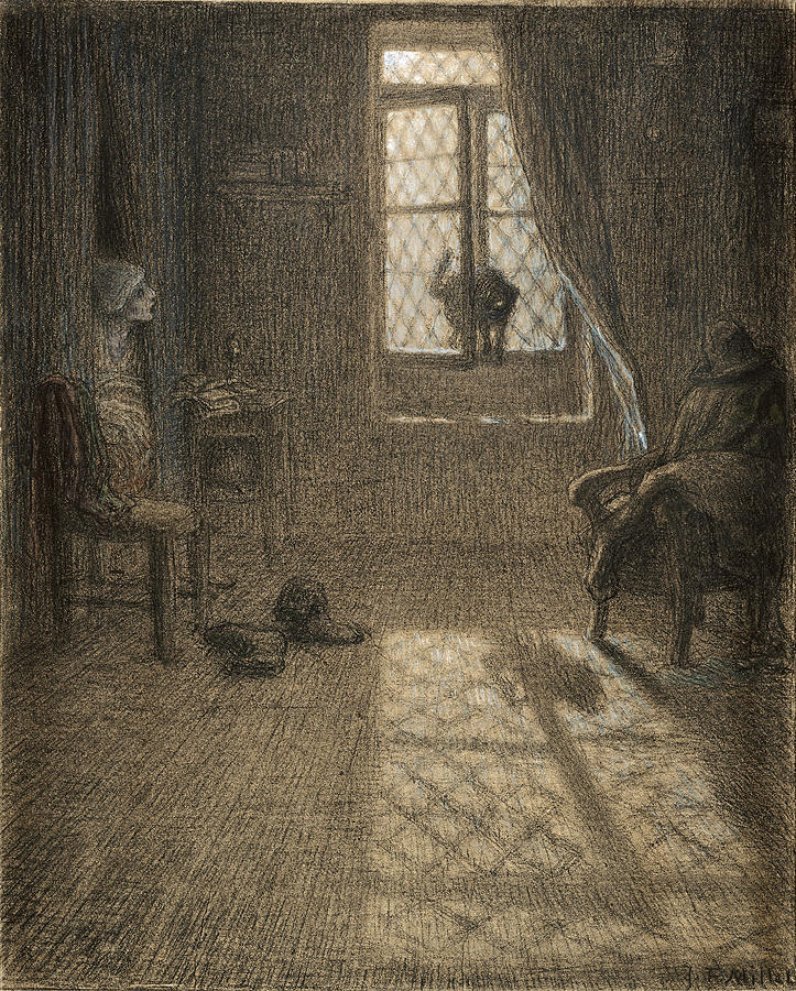 Le Chat Or The Cat At The Window Jean Francois Millet Drawing By Litz Collection Fine Art America
