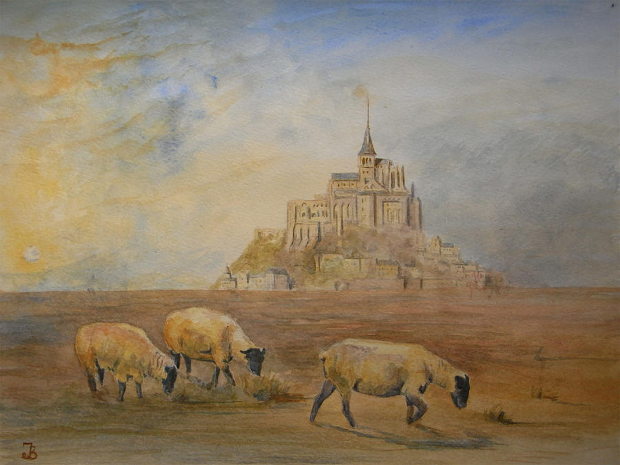 Sheep Painting - Le Mont Saint Michel by Juan  Bosco