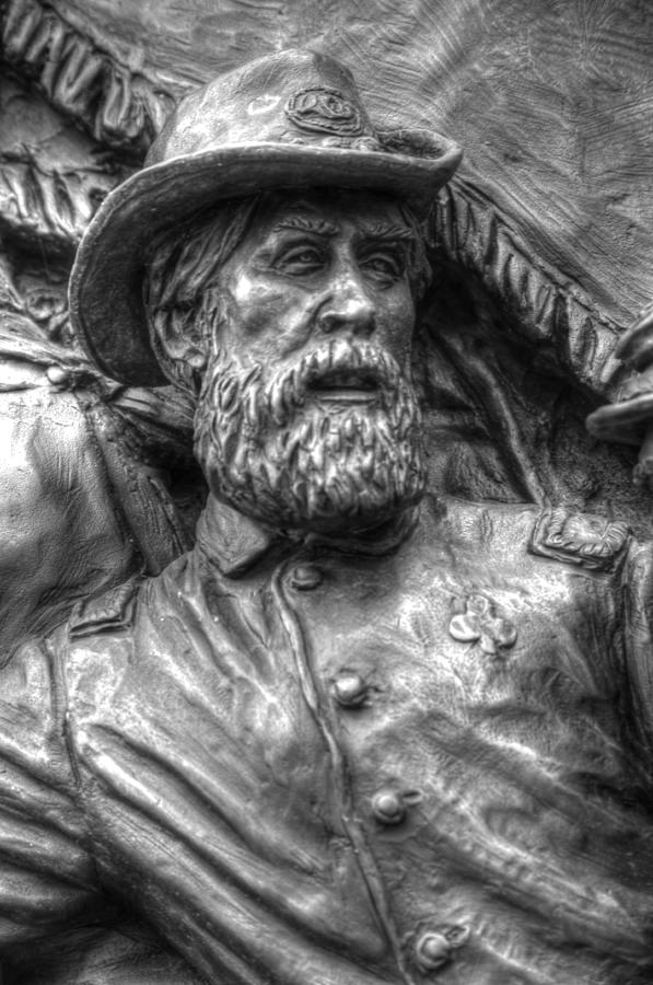Lead from the Front.  State of Delaware Monument Detail-N Gettysburg Autumn Mid-Day. Photograph by Michael Mazaika