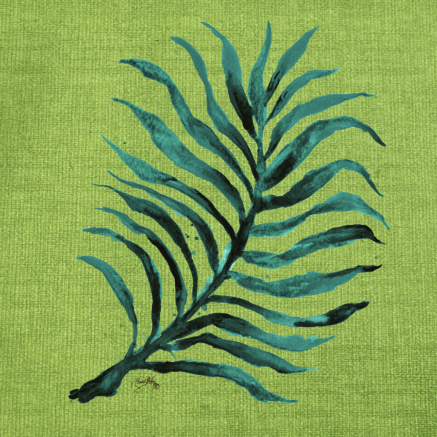 Leaf Digital Art - Leaf On Green Burlap by Elizabeth Medley