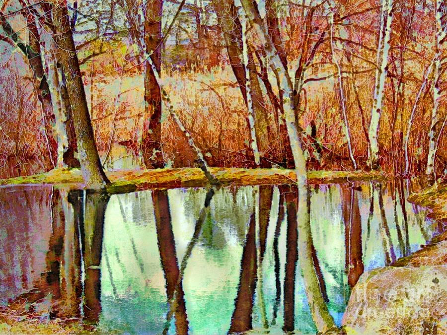 H Leafless Woods Reflection - Horizontal I Painting by Lyn Voytershark