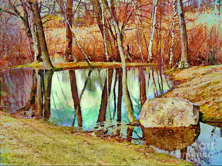 H Leafless Woods Reflection - Horizontal II  Painting by Lyn Voytershark