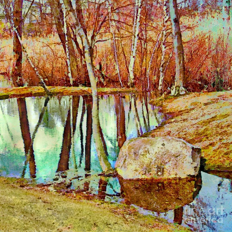 S Leafless Woods Reflection - Square Painting by Lyn Voytershark