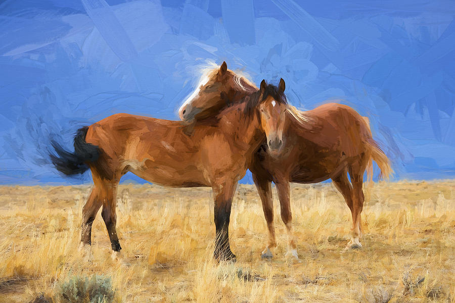 Lean on Me Wild Mustang Painted Photograph by Rich Franco