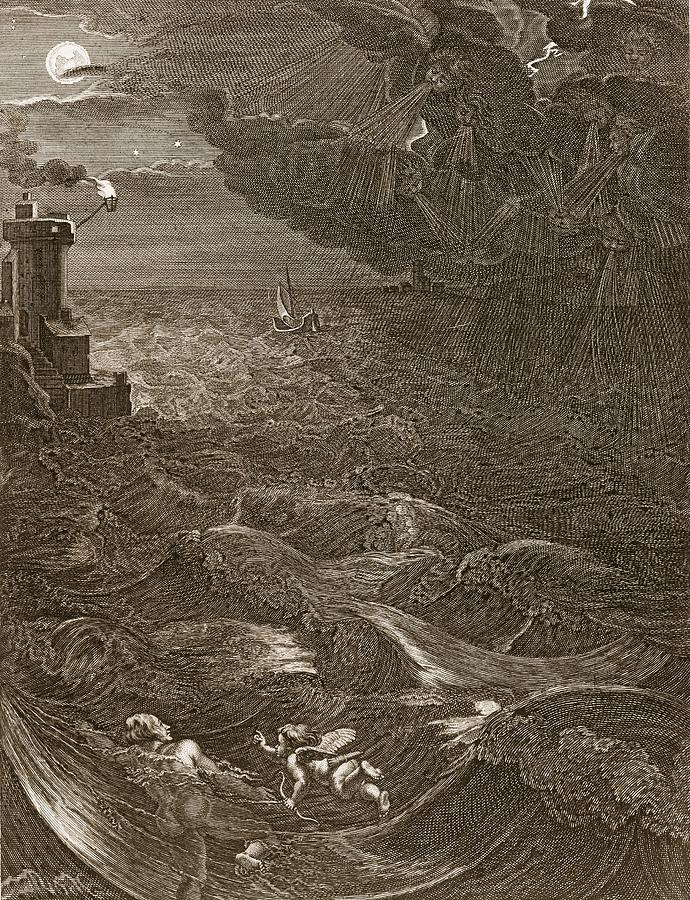 Leander Swims Over The Hellespont Drawing by Bernard Picart