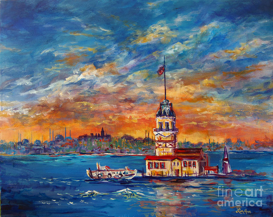 Leanders Tower  Istanbul Painting by Lou Ann Bagnall