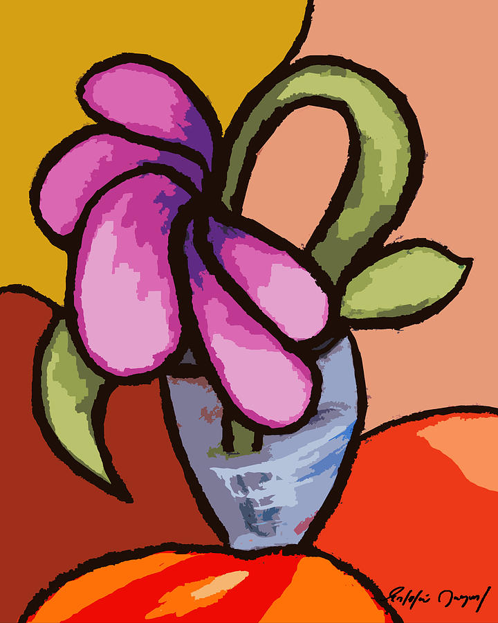 Still Life Painting - Leaning Flower in a Glass Vase by Estefan Gargost