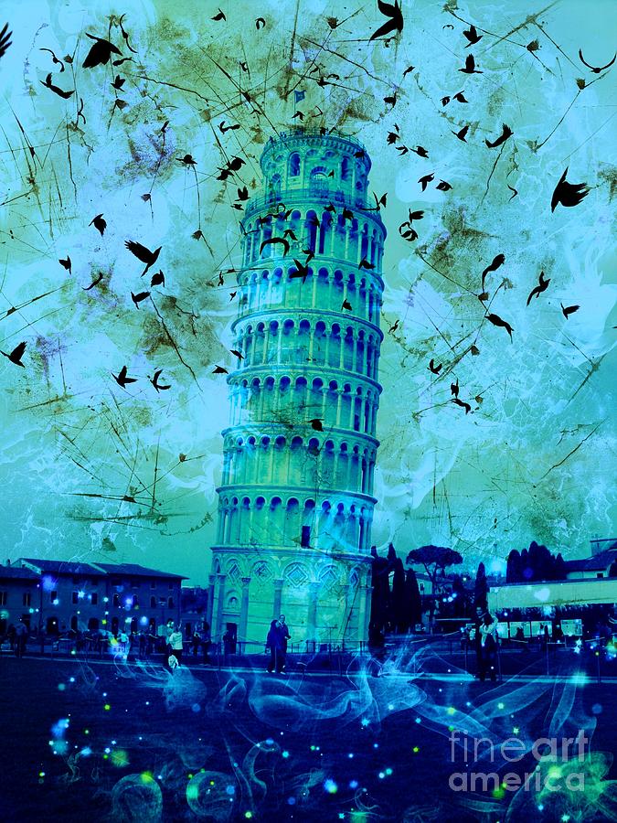 Leaning Tower of Pisa 3 Blue Digital Art by Marina McLain