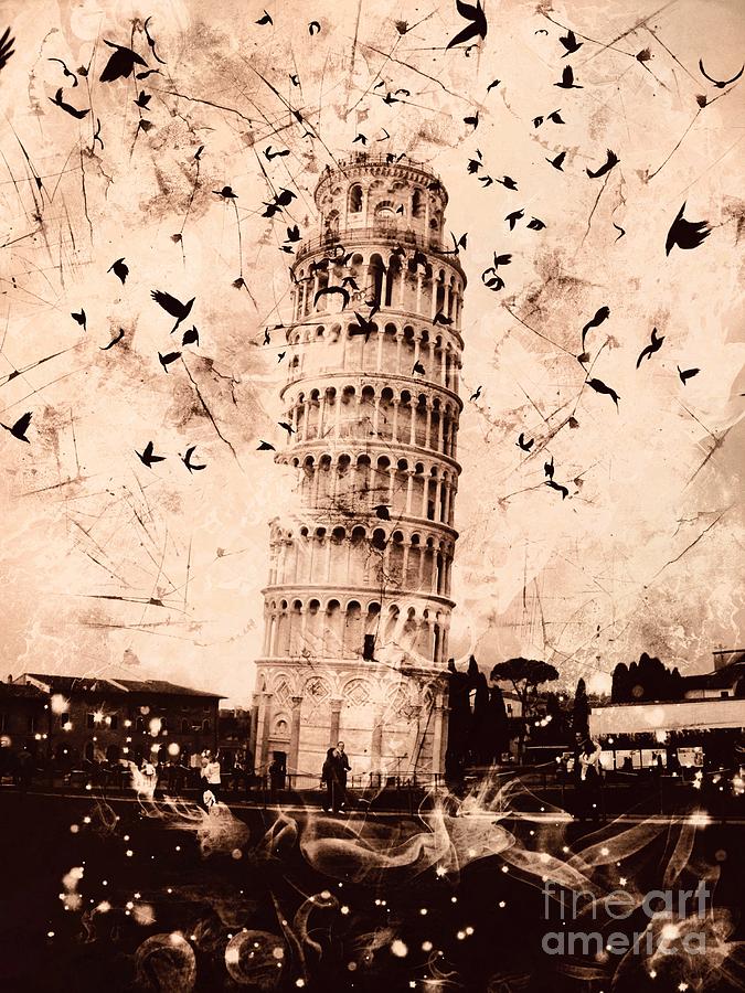 Leaning Tower of Pisa Sepia Digital Art by Marina McLain