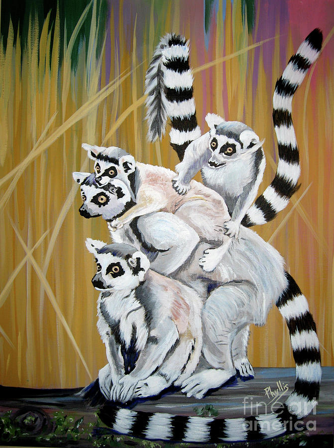 Leapin Lemurs Painting by Phyllis Kaltenbach