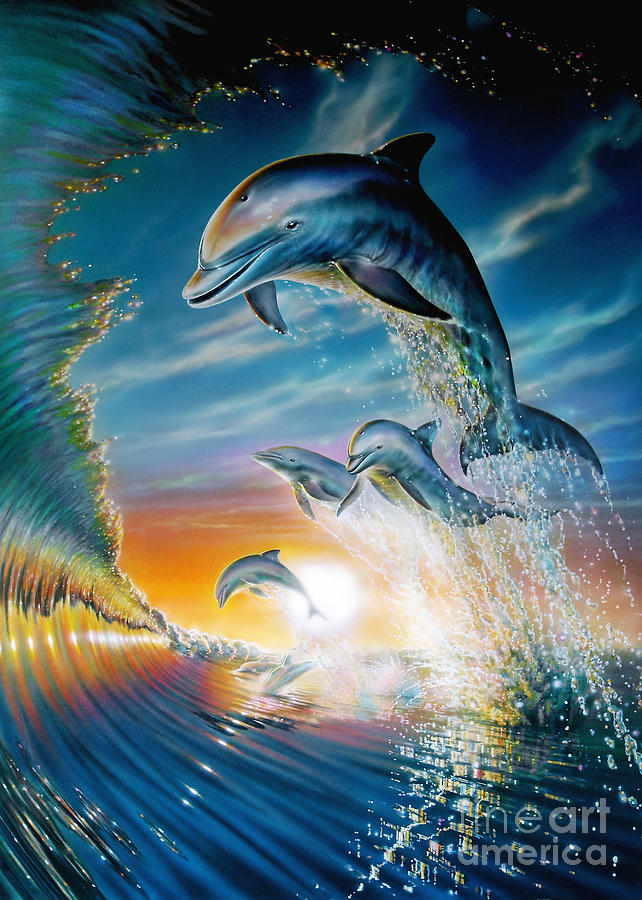 Animal Digital Art - Leaping Dolphins by MGL Meiklejohn Graphics Licensing