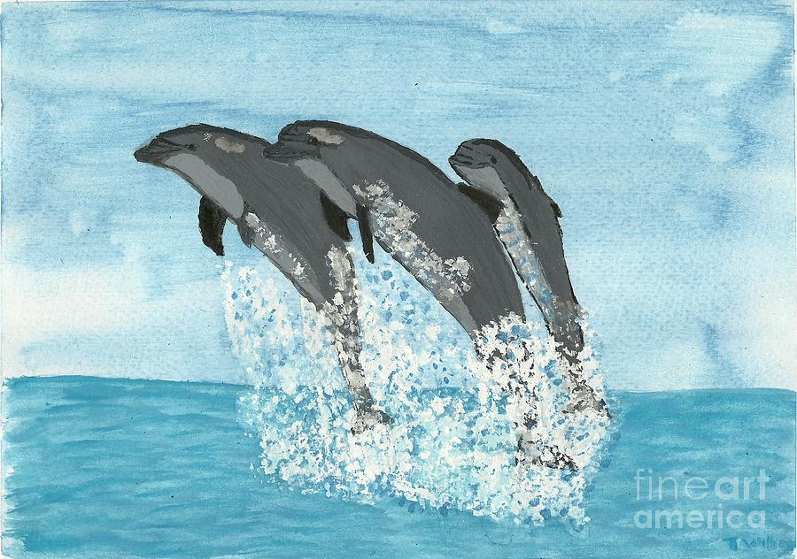 Dolphin Painting - Leaping Dolphins by Tracey Williams