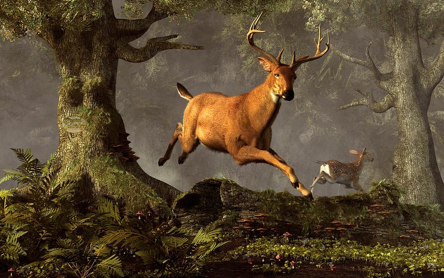 Deer Digital Art - Leaping Stag by Daniel Eskridge