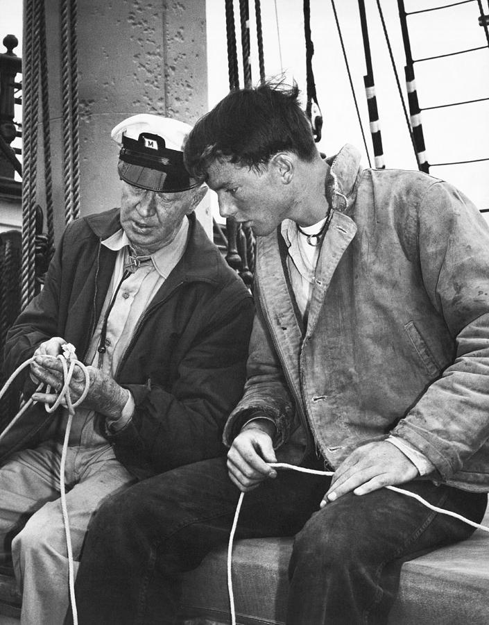 Learning Sailor Knots Photograph by Underwood Archives
