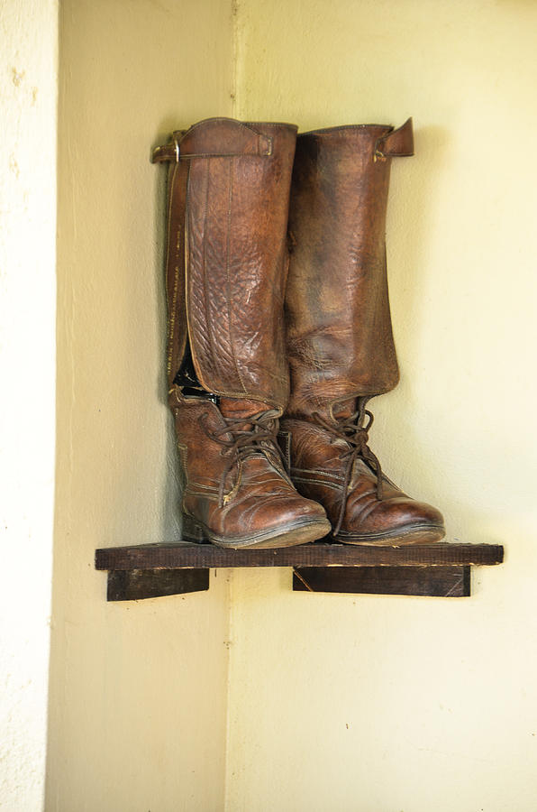 Leather Boots on Shelf Jamaica Photograph by RobLew Photography