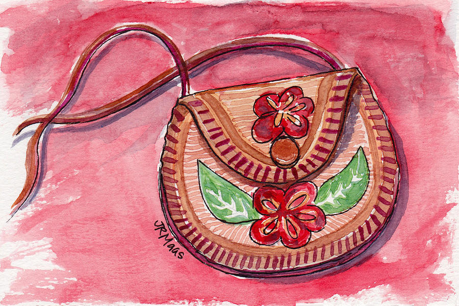 Leather Flowered Pouch Painting by Julie Maas