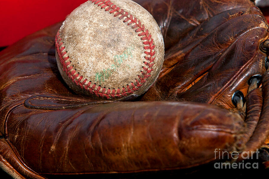Sports Photograph - Leather Glove and Baseball by Art Block Collections