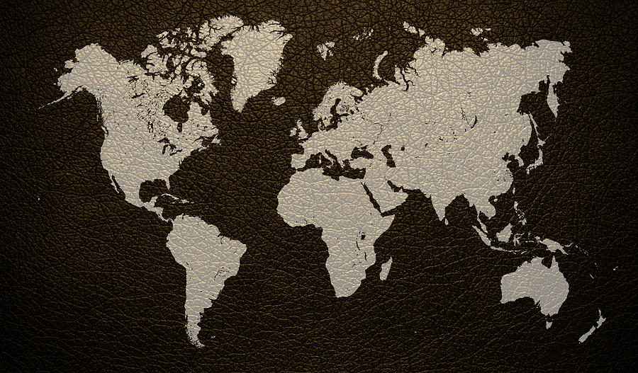 Map Mixed Media - Leather Texture Map of the World by Design Turnpike