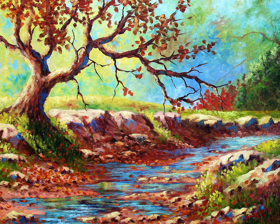 Leaves In The Creek Painting by David G Paul
