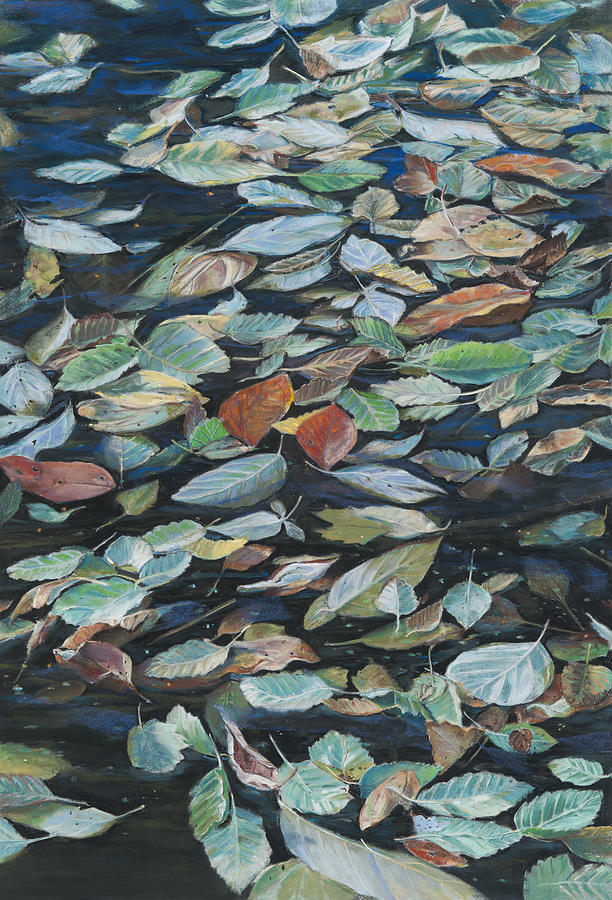 Leaves on Pond Painting by Nick Payne