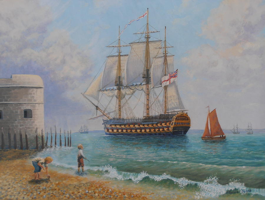 Transportation Painting - Leaving Portsmouth Harbour by Elaine Jones