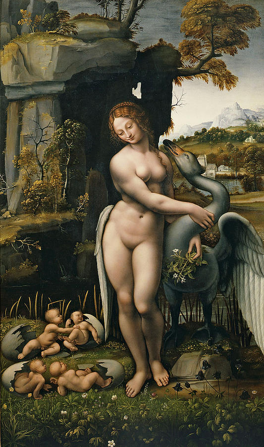 Leda and the Swan Painting by Francesco Melzi